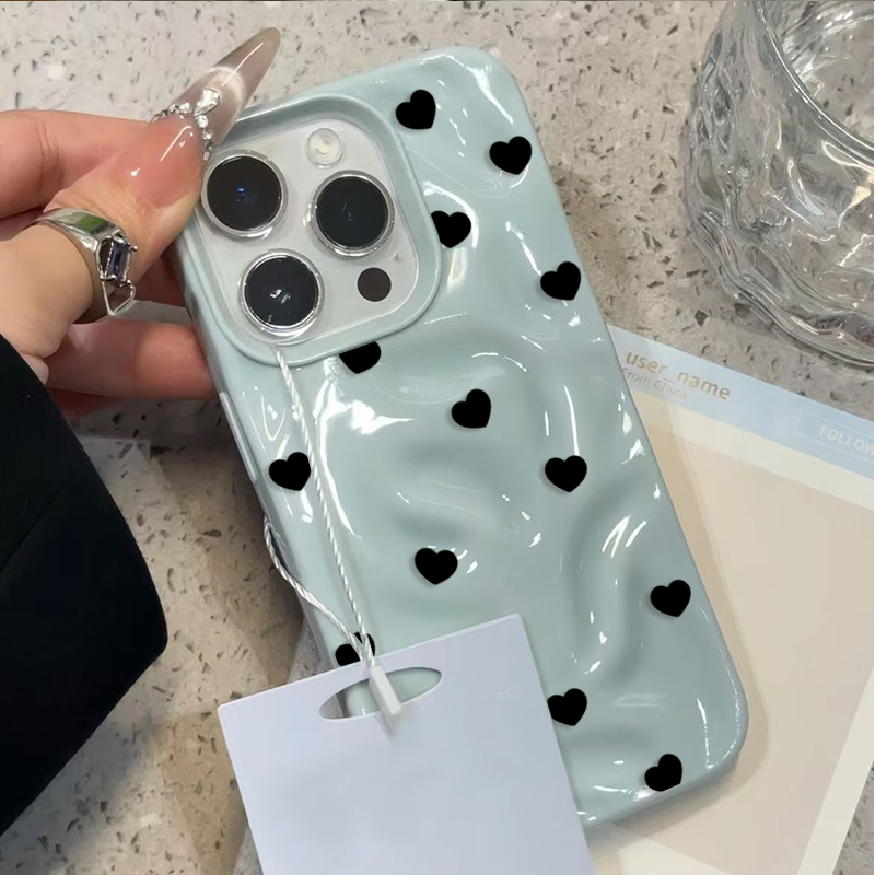 Phone Cases Aesthetic - Esthetische schattige zwarte hartvormige schokbestendige telefoonhoes