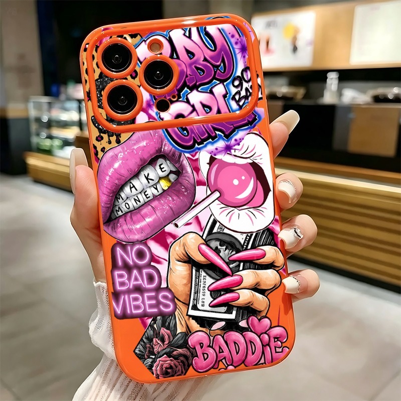 Phone Cases For Iphone 12 Pro Max - Hiphop roze lippen baby meisje graffiti