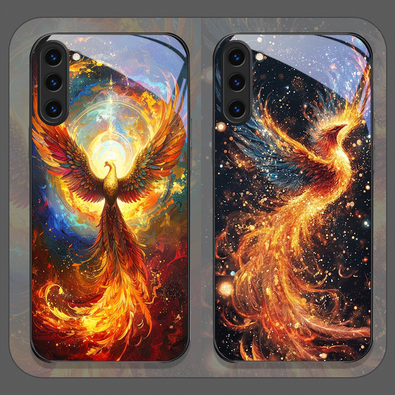 Phone Cases Aesthetic - Esthetische Phoenix Fire Feather Patroon Gehard