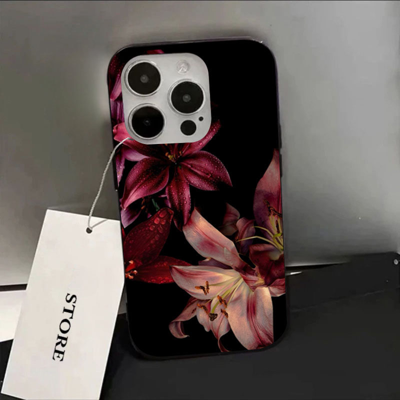 Phone Cases Aesthetic - Elegant Rood Lelie Bloem Telefoonhoesje Voor