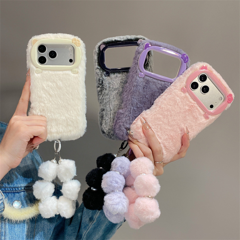 Phone Cases For Iphone 12 Pro Max - Luxe effenkleurige pluche telefoonhoes voor iPhone