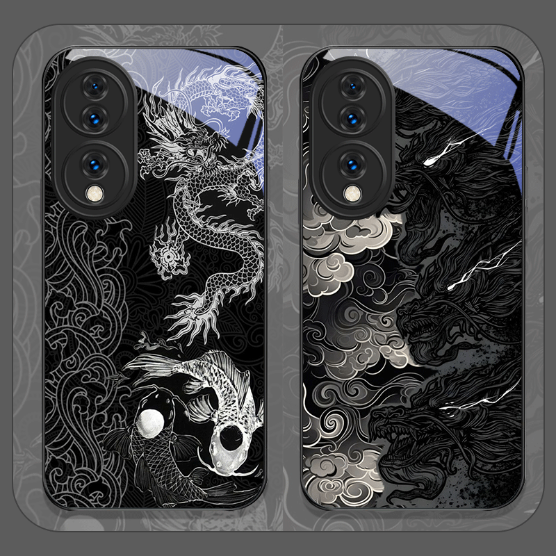 Phone Cases Aesthetic - Esthetische coole zwarte draak bedrukte gehard