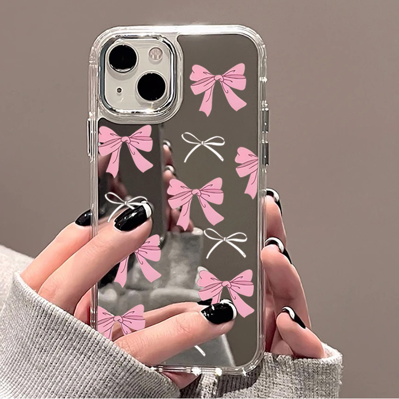 Phone Cases Cute Iphone 13 - Schattig roze zwart strikpatroon spiegel telefoonhoesje