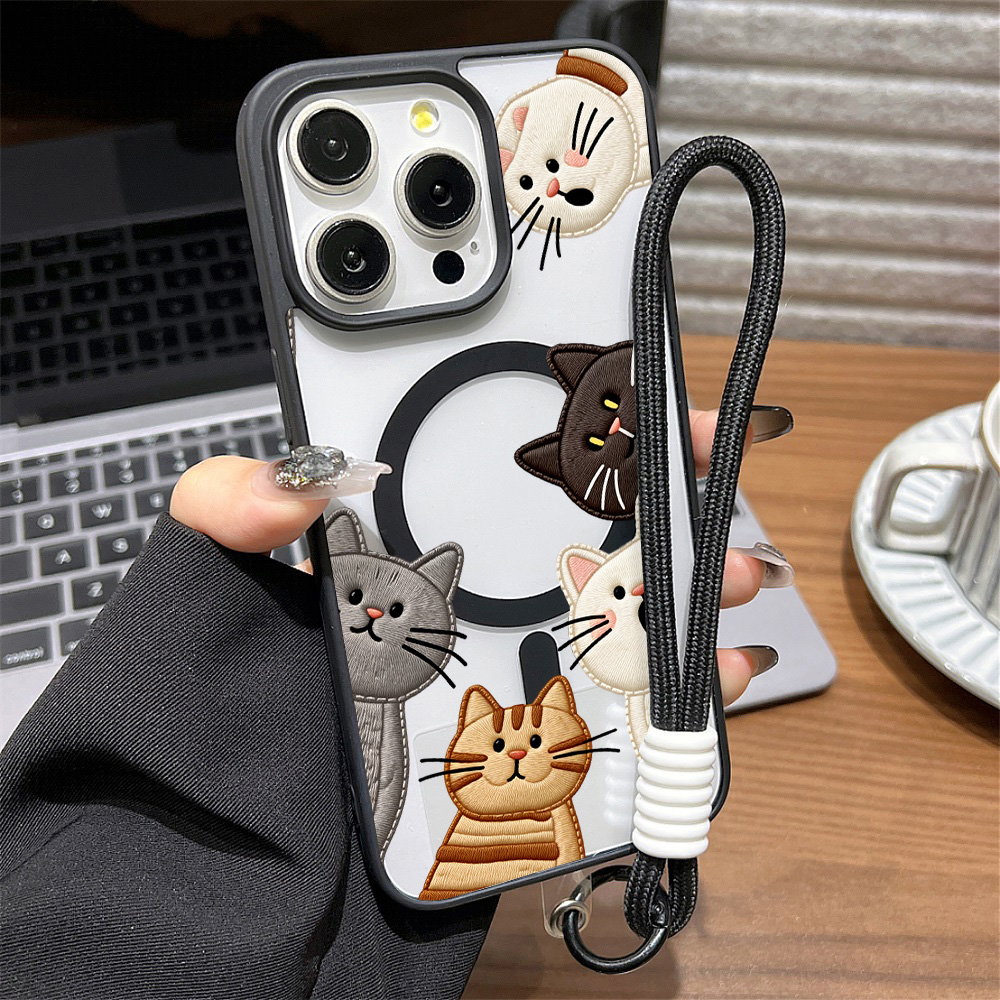 Phone Cases Cute Iphone 13 - Schattig nep-borduurwerk katten telefoonhoesje voor iPhone